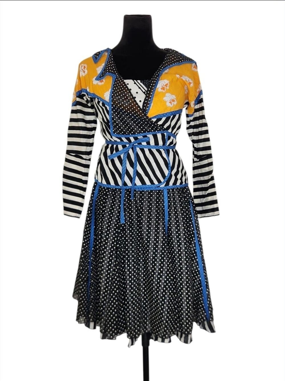 Vintage Koos van den Akker 3-Piece Ensemble Polka Dot Stripes Bustier Skirt Wrap